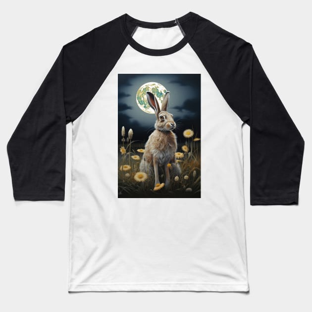 Hare, Pagan Hare, Pagan Art, Moon, Animal, Baseball T-Shirt by thewandswant